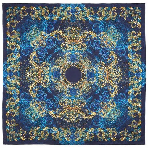 Платок Павловопосадская платочная мануфактура,135х135 см, голубой, золотой