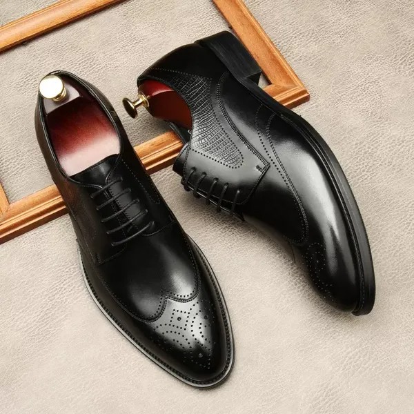 Туфли-оксфорды мужские классические, натуральная кожа, на шнуровке, роскошные броги, для свадьбы, вечеринки, черные бордовые