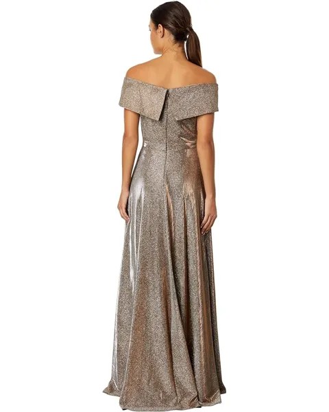 Платье XSCAPE Off-the-Shoulder Long Glitter Dress, песочный