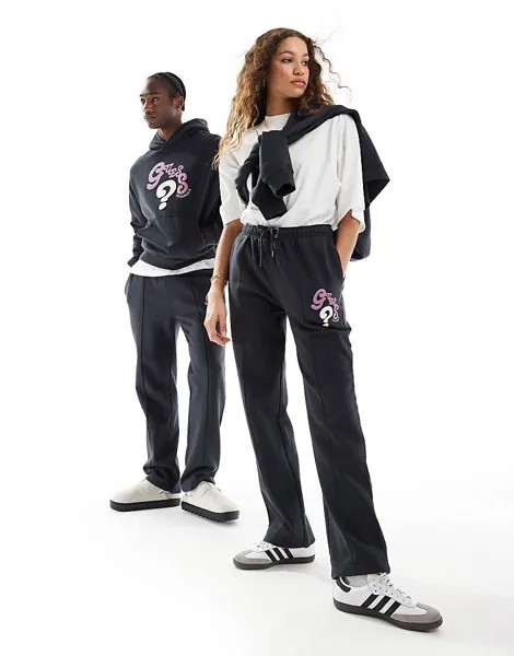 GUESS Originals – спортивные брюки унисекс черного цвета с волнистым принтом, комбинированная деталь