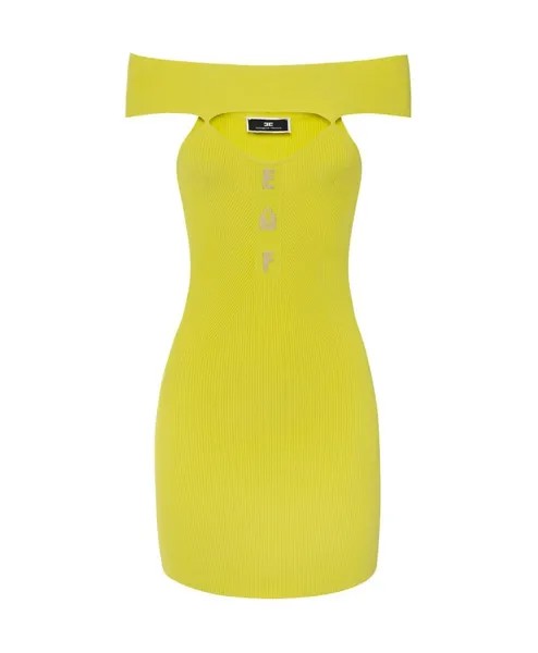 Желтое короткое платье мода Elisabetta Franchi, зеленый