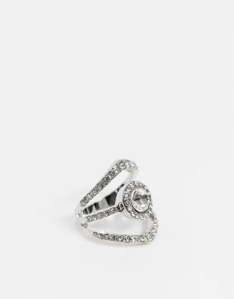 Серебристое тройное кольцо с прозрачным камнем ASOS DESIGN-Серебристый