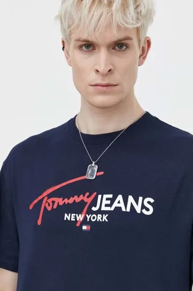 Хлопковая футболка Tommy Jeans, темно-синий