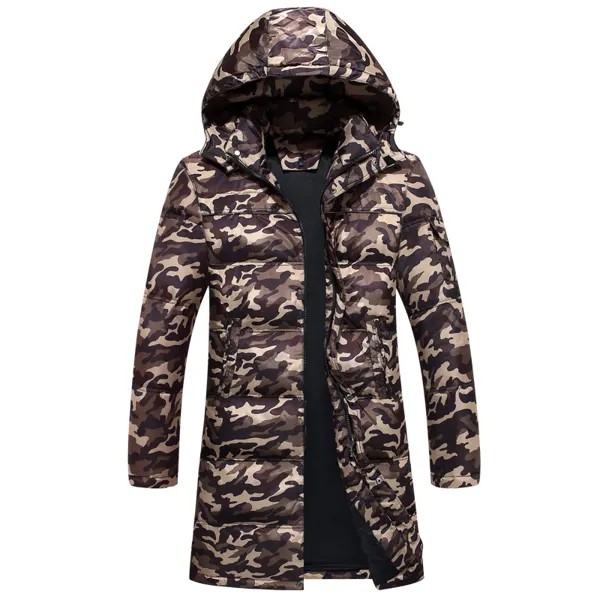 Куртка мужская зимняя камуфляжная, длинная пуховая парка, большие размеры, KJ573