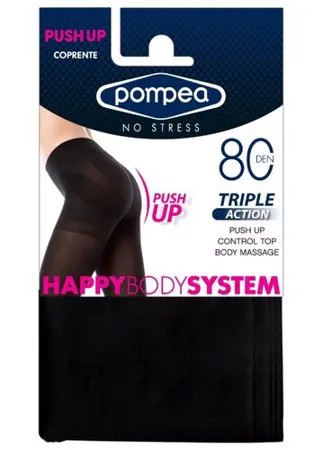 Женские колготки Pompea, TRIPLE ACTION 80 den, (плоский шов) с шортиками PUSH-UP, размер 2, черный