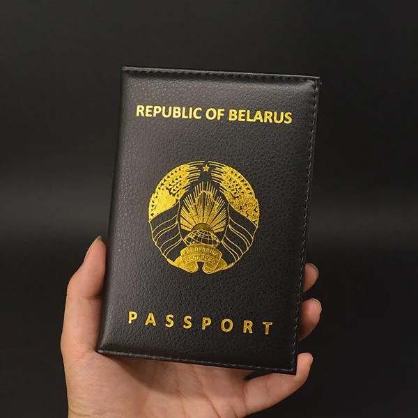 Беларусь Паспорта Обложка женщин Путешествия Кошелек Паспорт Дело Pu Кожаные черные обложки для паспортов