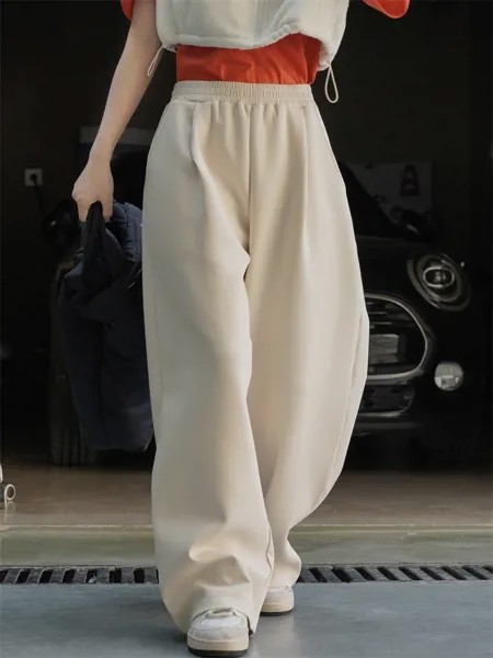 HanOrange 2023 Весенние Простые Спортивные аэросферные брюки женские свободные удобные силуэт повседневные брюки женские абрикосовый/серый