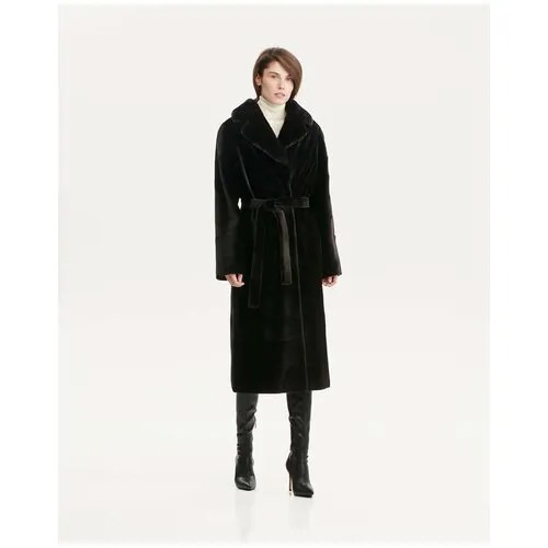 Пальто LANGIOTTI, норка, силуэт прямой, пояс/ремень, размер 42, черный