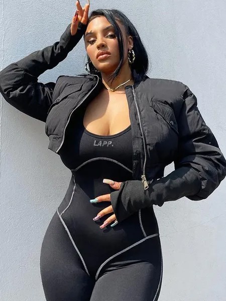Milanoo Women Puffer Coats Black Warmth Preservation Hooded Zipper Long Sleeves Oversized Outerwear
