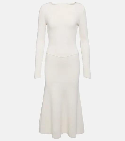 Платье миди из смесовой шерсти Victoria Beckham, белый