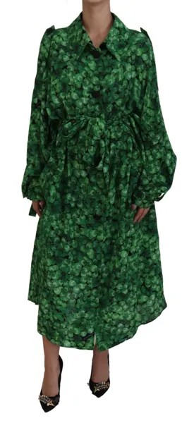 DOLCE - GABBANA Куртка Шелковый тренч с принтом зеленых листьев IT44/US10/L 2930usd
