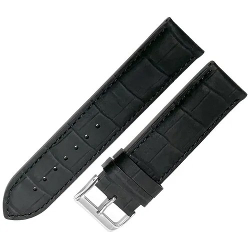 Ремешок 10202-223-222 Черный кожаный прямой ремень для наручных часов из натуральной кожи 22 х22 мм L длинный матовый