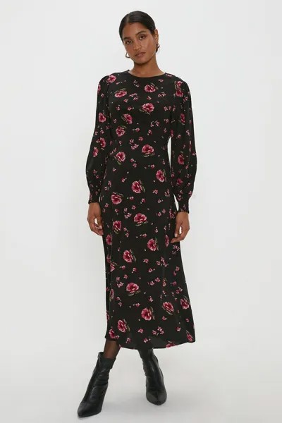 Платье миди с длинными рукавами и манжетами с цветочным принтом Dorothy Perkins, мультиколор