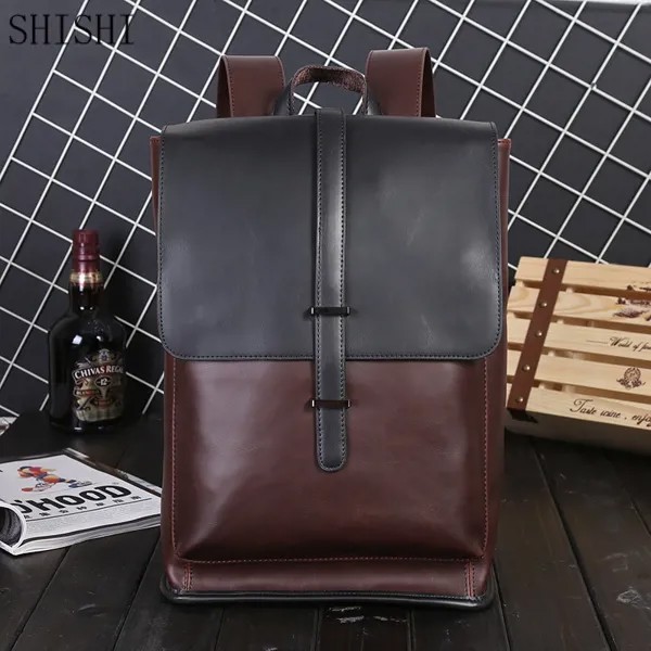Мужской деловой рюкзак для ноутбука, большой винтажный портфель для школы и офиса, однотонный мешок с ремнем для ноутбука
