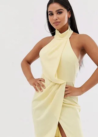 Платье-футляр миди с завязкой на шее ASOS DESIGN Petite-Желтый