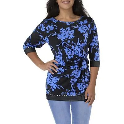 Belldini Женская синяя туника с украшением и цветочным принтом, верхняя блузка размера плюс 3X BHFO 8949