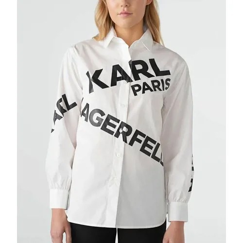 Рубашка Karl Lagerfeld M белая с черными лого надписями BOLD KARL LOGO WHITE SHIRT