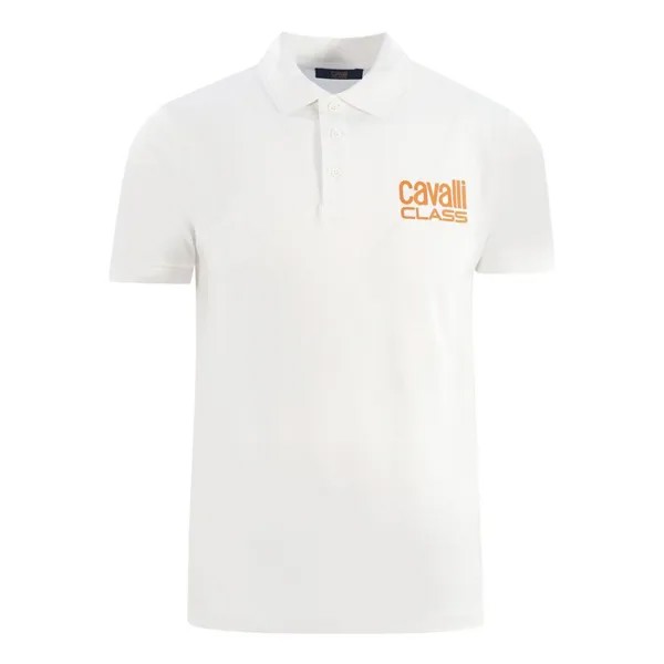 Белая рубашка поло с ярким логотипом бренда Cavalli Class, белый