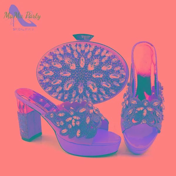 Персиковый цвет, новейшая нигерийская женская обувь, подходящая сумка для вечевечерние, африканская Женская подходящая сумка на каблуке с ...