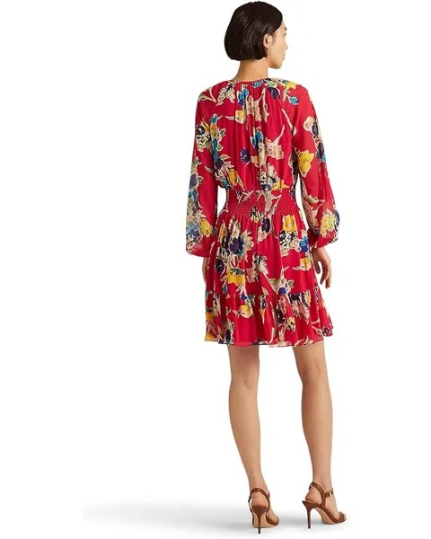 Платье LAUREN Ralph Lauren Petite Floral Crinkle Georgette Long Sleeve Dress, цвет Pink Multi