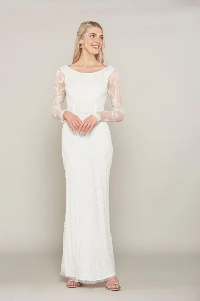 Белое платье макси с богатым декором и длинными рукавами Amelia Rose, белый