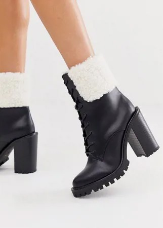 Черные ботинки на массивной подошве с искусственным мехом и шнуровкой ASOS DESIGN Earlsfield-Черный цвет