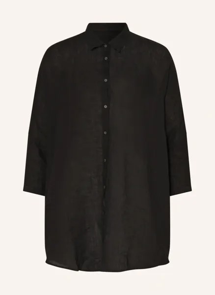 Блузка-рубашка оверсайз из льна с рукавами 3/4  120%Lino, черный