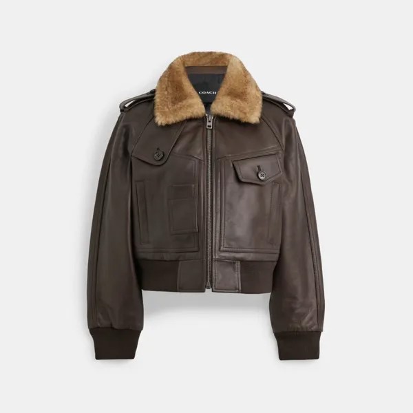 Куртка COACH Cropped Leather, коричневый