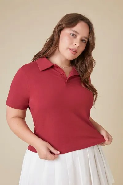 Рубашка-поло из смесового хлопка больших размеров Forever 21, бордовый