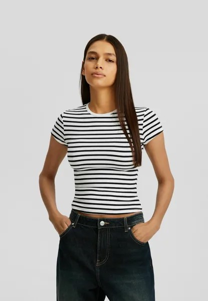 Базовая футболка Short Sleeves With A Round Neck Bershka, мультиколор