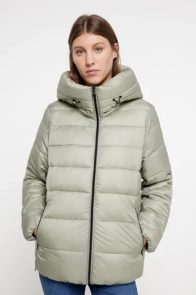 Короткий пуховик с капюшоном и высоким воротником. Esprit, серый