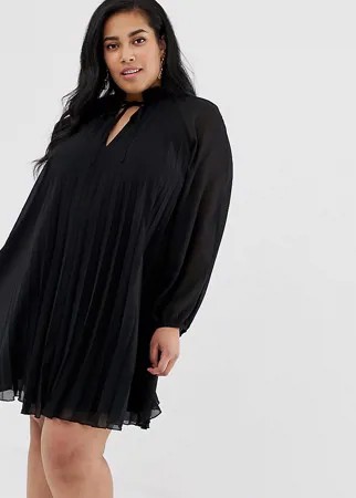 Плиссированное платье мини с завязкой на вороте ASOS DESIGN Curve-Черный