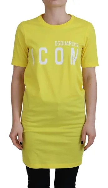 Футболка DSQUARED2 Желтое хлопковое блестящее платье Renny Icon с круглым вырезом IT38/US4/XS 320 долларов США