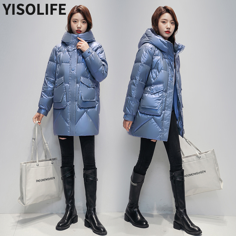 Женская теплая куртка YISOLIFE, блестящие парки, одноразовое водонепроницаемое пальто, женские хлопковые пальто средней длины, зимняя стеганая...