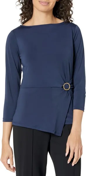 Однотонный топ с рукавами 3/4 и подкручиванием MICHAEL Michael Kors, цвет Midnight Blue