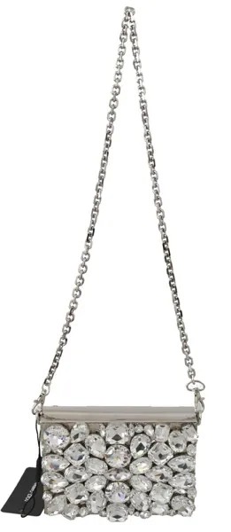 DOLCE - GABBANA Bag BOX Серебристый металлический клатч с кристаллами, кошелек через плечо, рекомендуемая розничная цена 6000 долларов США.