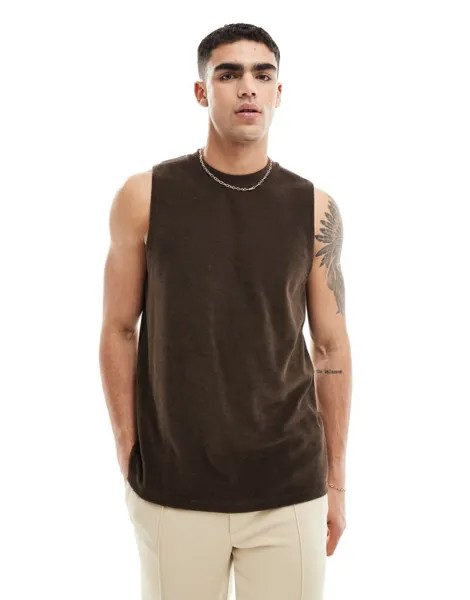Коричневая махровая майка свободного кроя ASOS DESIGN
