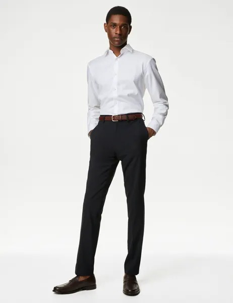 Эластичные брюки узкого кроя с плоской передней частью Marks & Spencer, темно-синий