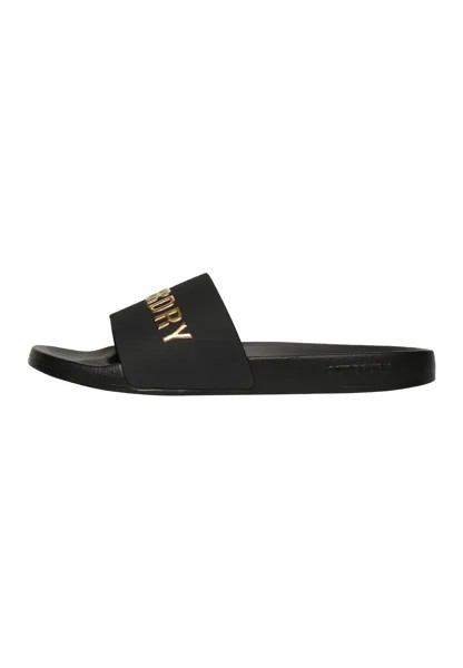 Шлепанцы LOGO Superdry, цвет black metallic gold