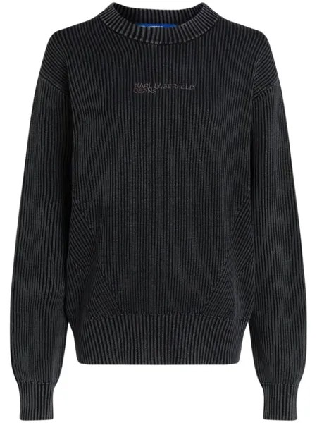 Karl Lagerfeld Jeans джемпер в рубчик с вышитым логотипом, черный