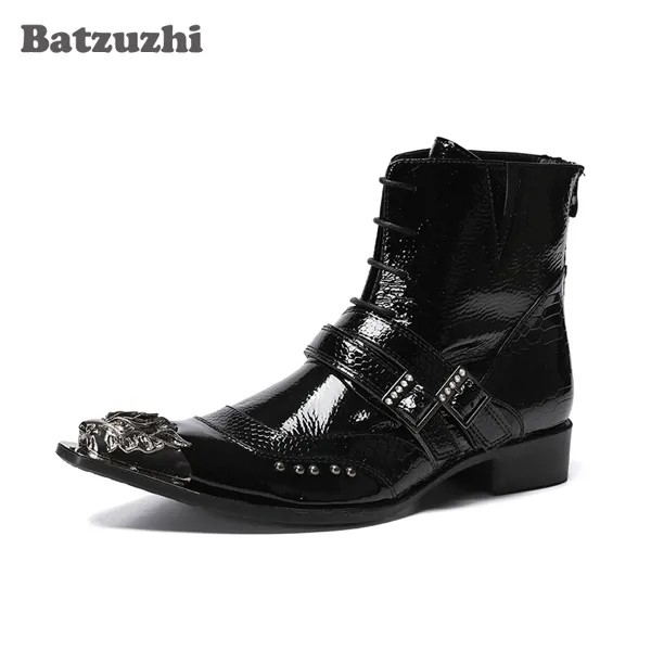 Batzuzhi модная мужская обувь; Ковбойские сапоги в западном стиле для мужчин Заостренный с металическим наконечником на носке в байкерском и вечерние ботинки; Botas Hombre; Большие размеры US6-12