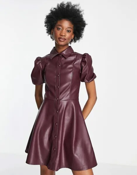 Бордовое платье-рубашка из искусственной кожи на пуговицах Miss Selfridge
