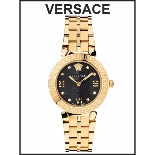 Наручные часы Versace Женские черные стальные кварцевые оригинальные, золотой