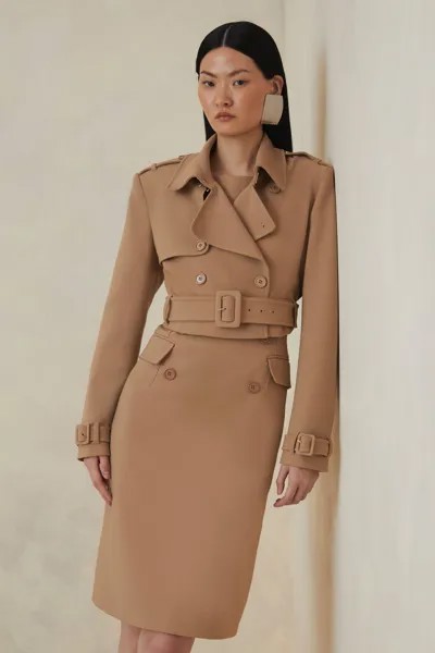 Компактный укороченный пиджак строгого кроя Petite The Founder Karen Millen, бежевый