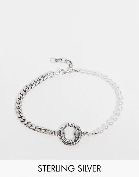 Комбинированный браслет-цепочка из стерлингового серебра с жемчужинами и подвеской в виде веревки Serge DeNimes-Серебристый