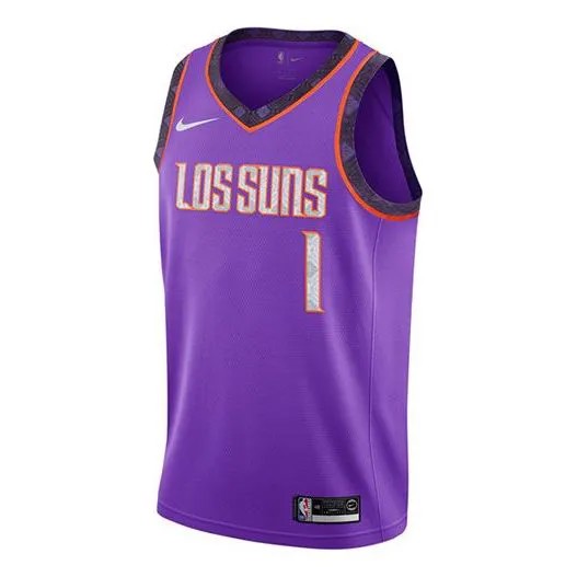 Футболка баскетбольная майка жилет nba retro sw fan edition 18 19 сезон phoenix suns devin booker 1 фиолетовый Nike, фиолетовый