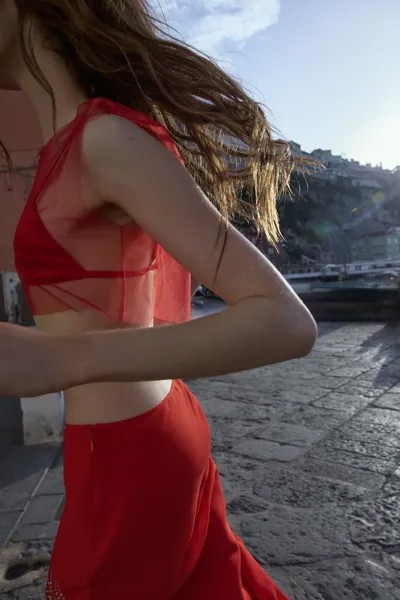 Бюстгальтер с контрастным верхом из тюля ZARA, красный