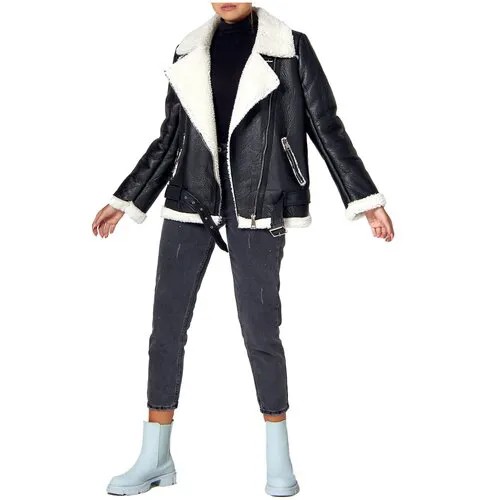 Куртка MTFORCE, овчина, средней длины, силуэт прямой, карманы, размер 48, белый, черный