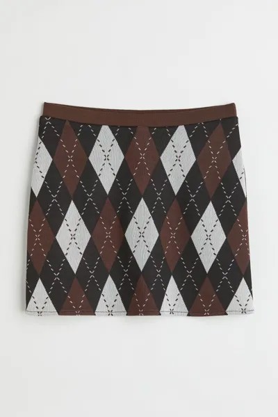 Мини-юбка H&M, темно-коричневый/ромбы