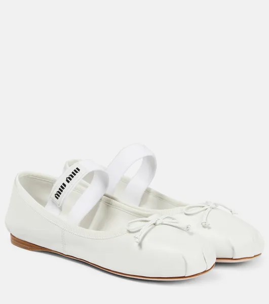 Кожаные балетки с логотипом Miu Miu, белый